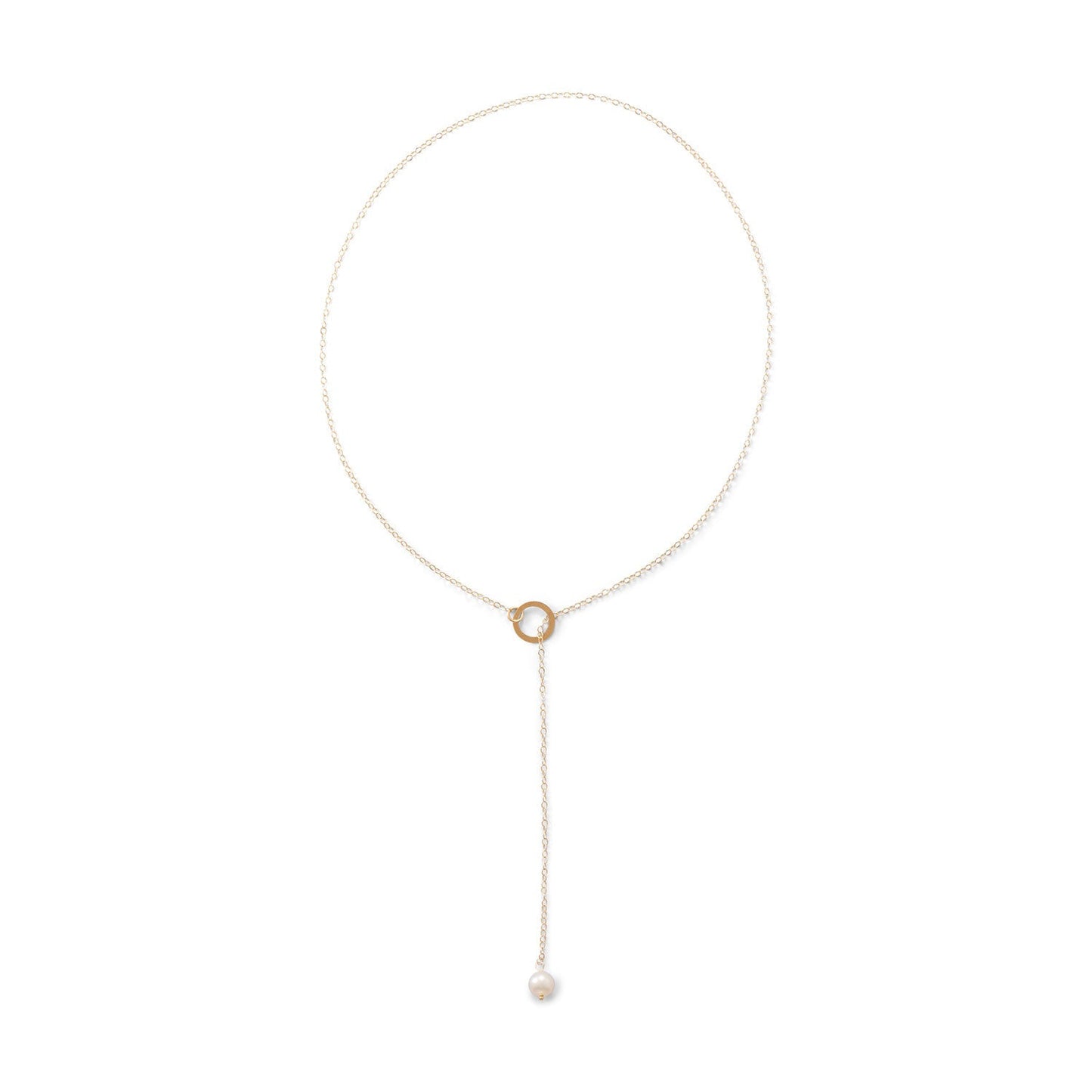 14 Karat Gold Lariat Necklace with Pearl Drop