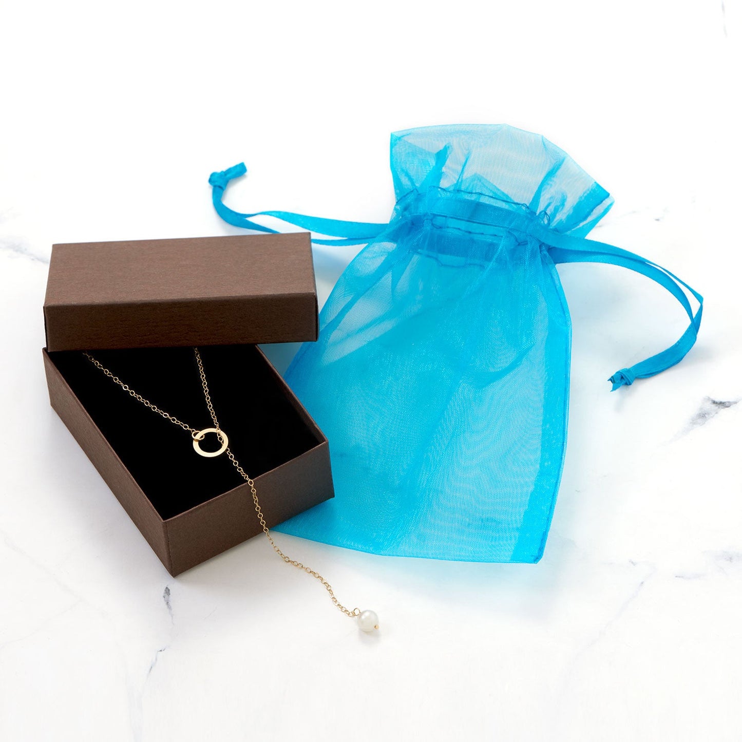14 Karat Gold Lariat Necklace with Pearl Drop