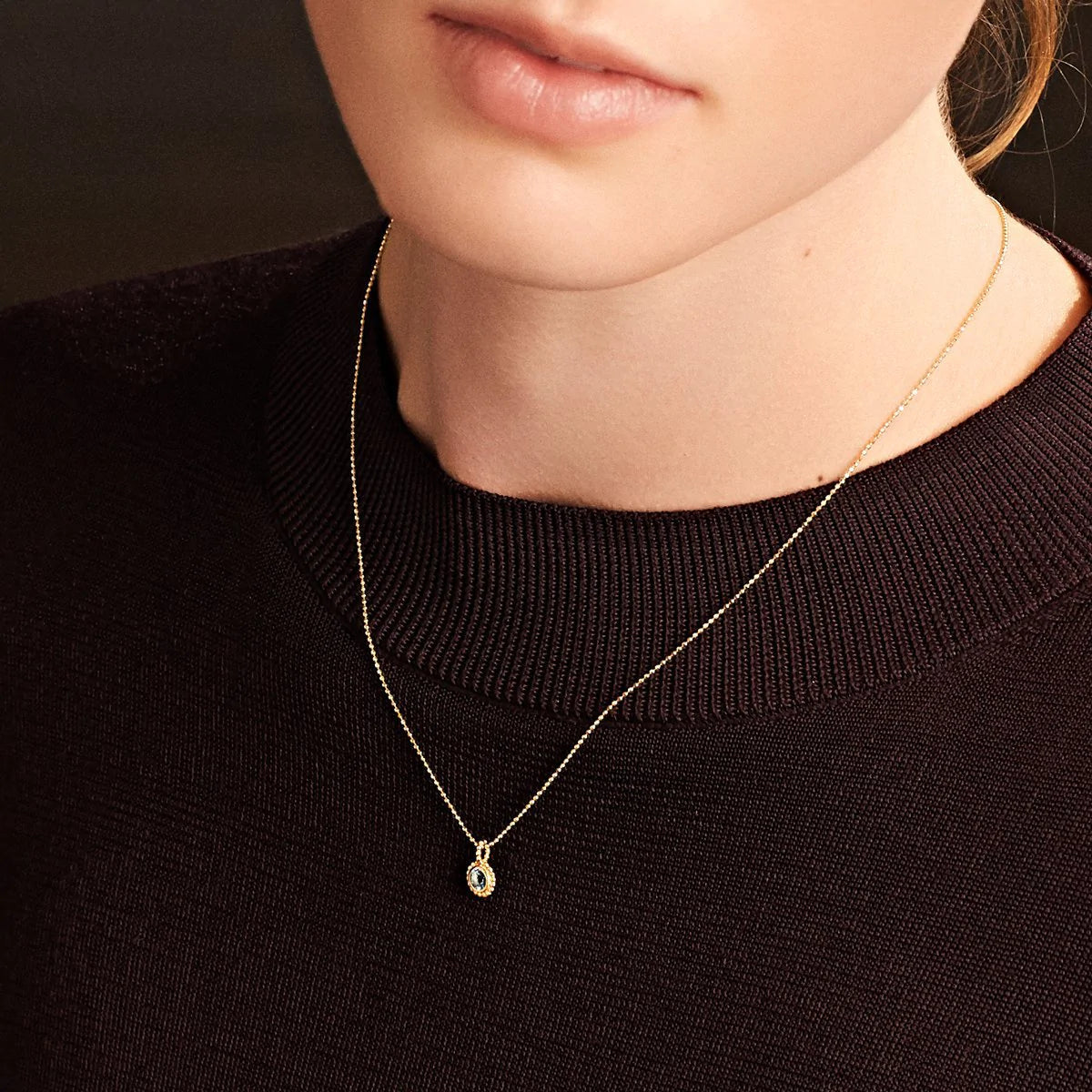 Blue Topaz Birthstone 14K Gold Necklace