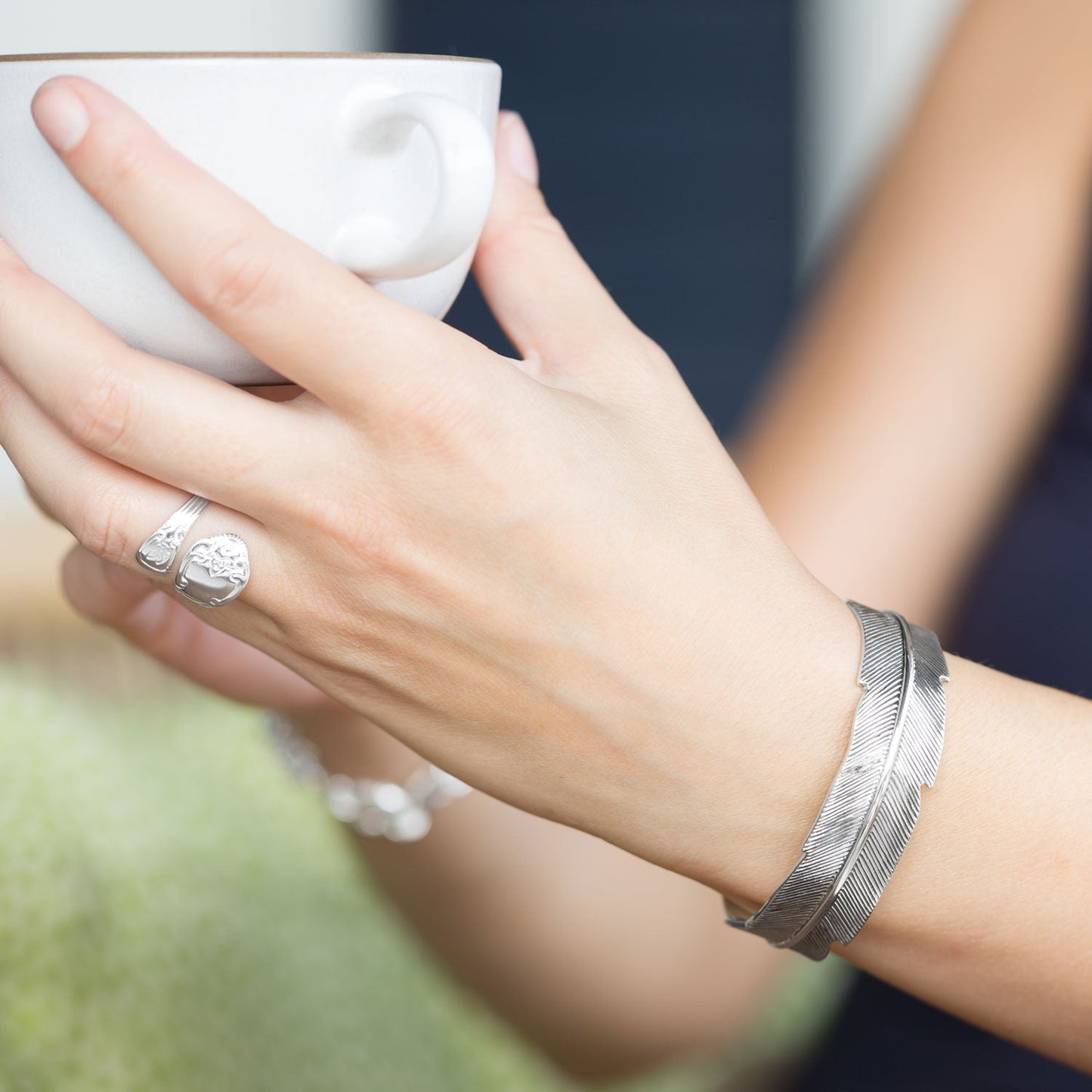 Feather Talisman Cuff Silver Bracelet