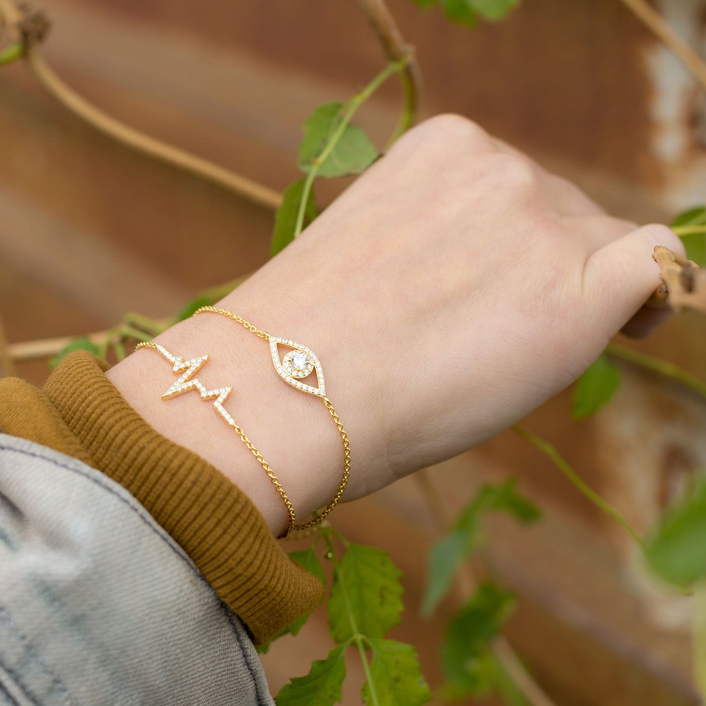 Evil Eye CZ Bolo Bracelet In Vermeil Gold