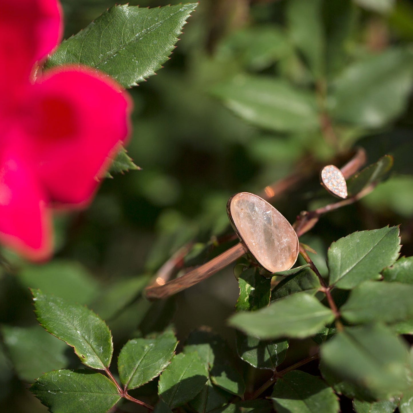 Rose Quartz CZ Cuff Bracelet in Vermeil Rose Gold