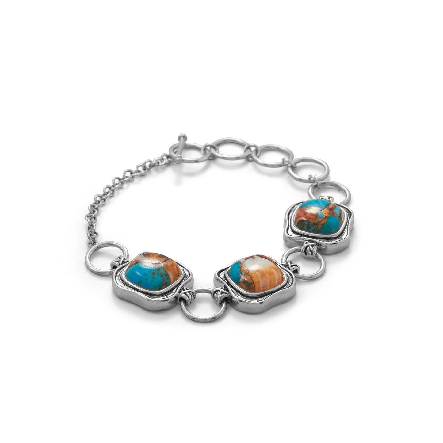 Spiny Oyster & Turquoise Toggle Silver Bracelet