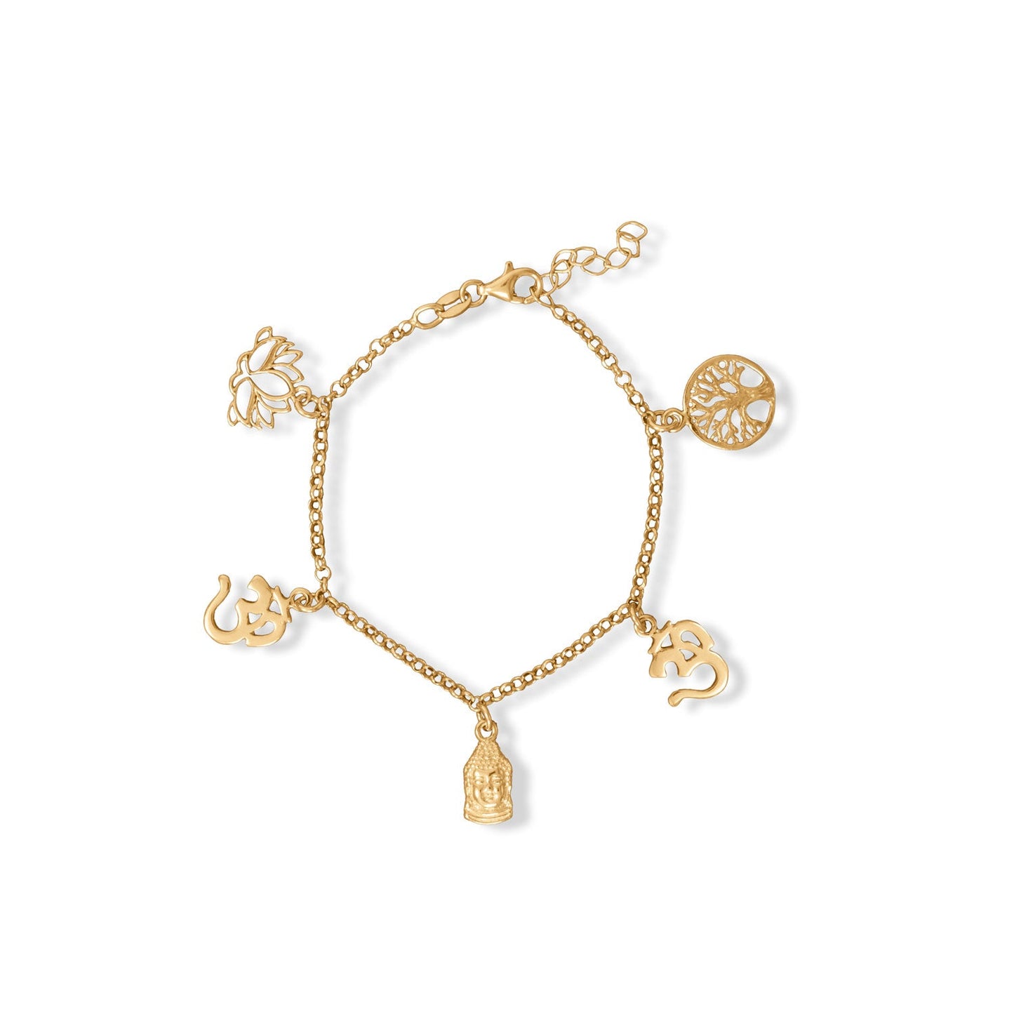 6.5 "+ 1" 14 Karat Gold Plated Om Charm Bracelet