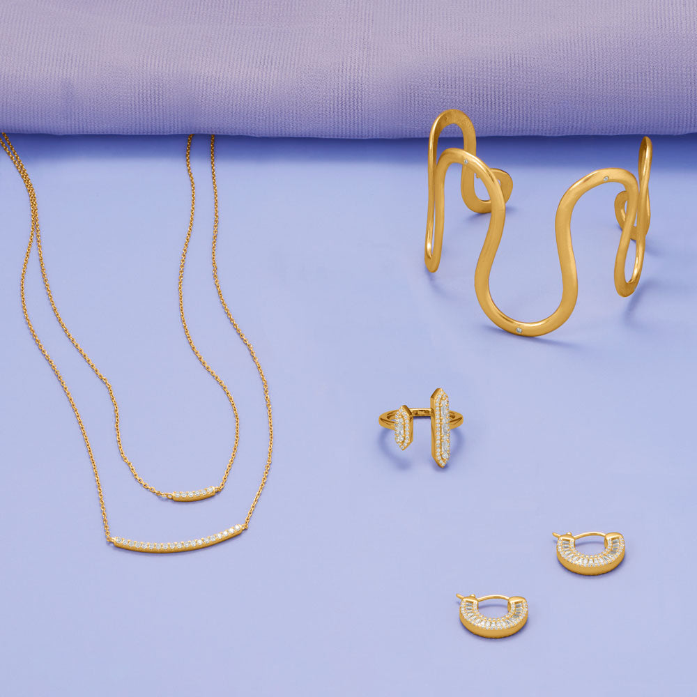 Yu'r Golden! CZ Bar Split Ring In Vermeil Gold