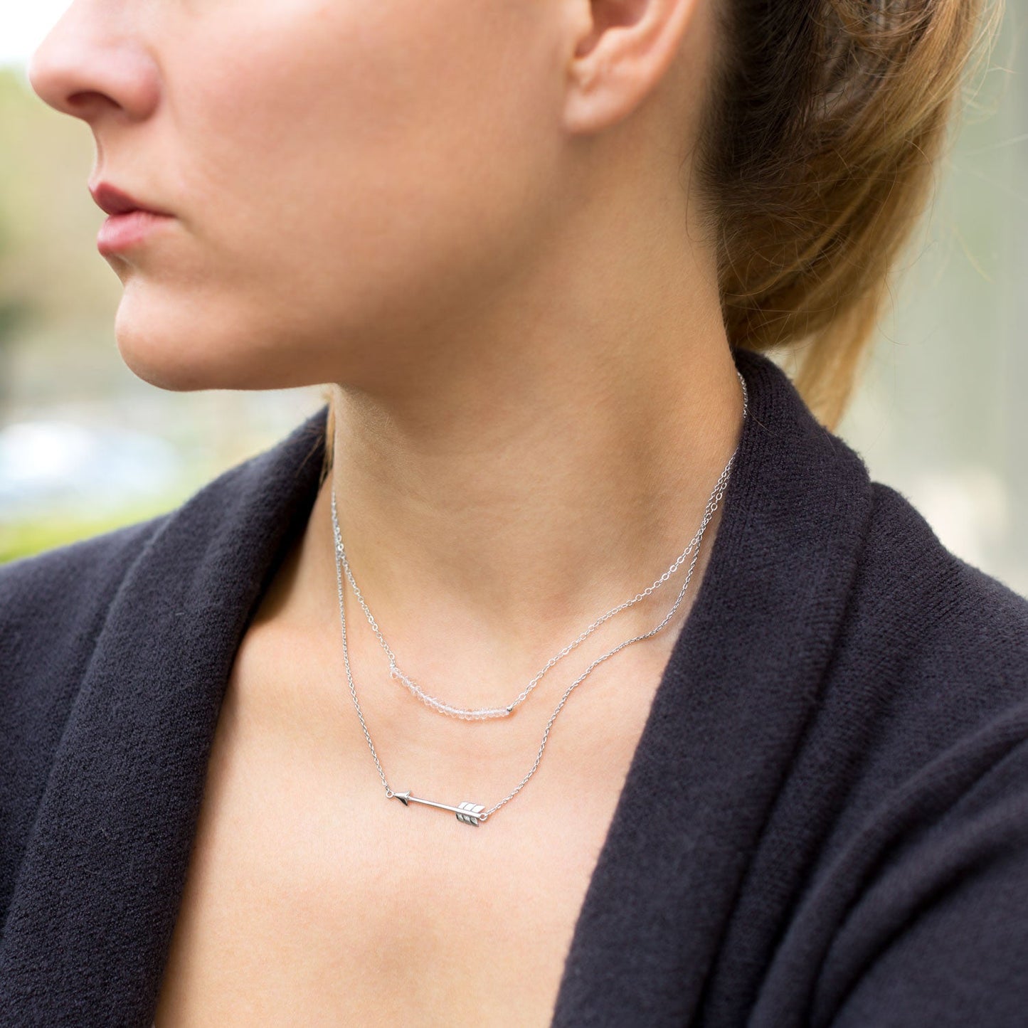 Birthstone Clear Quartz Bead Silver Necklace - April