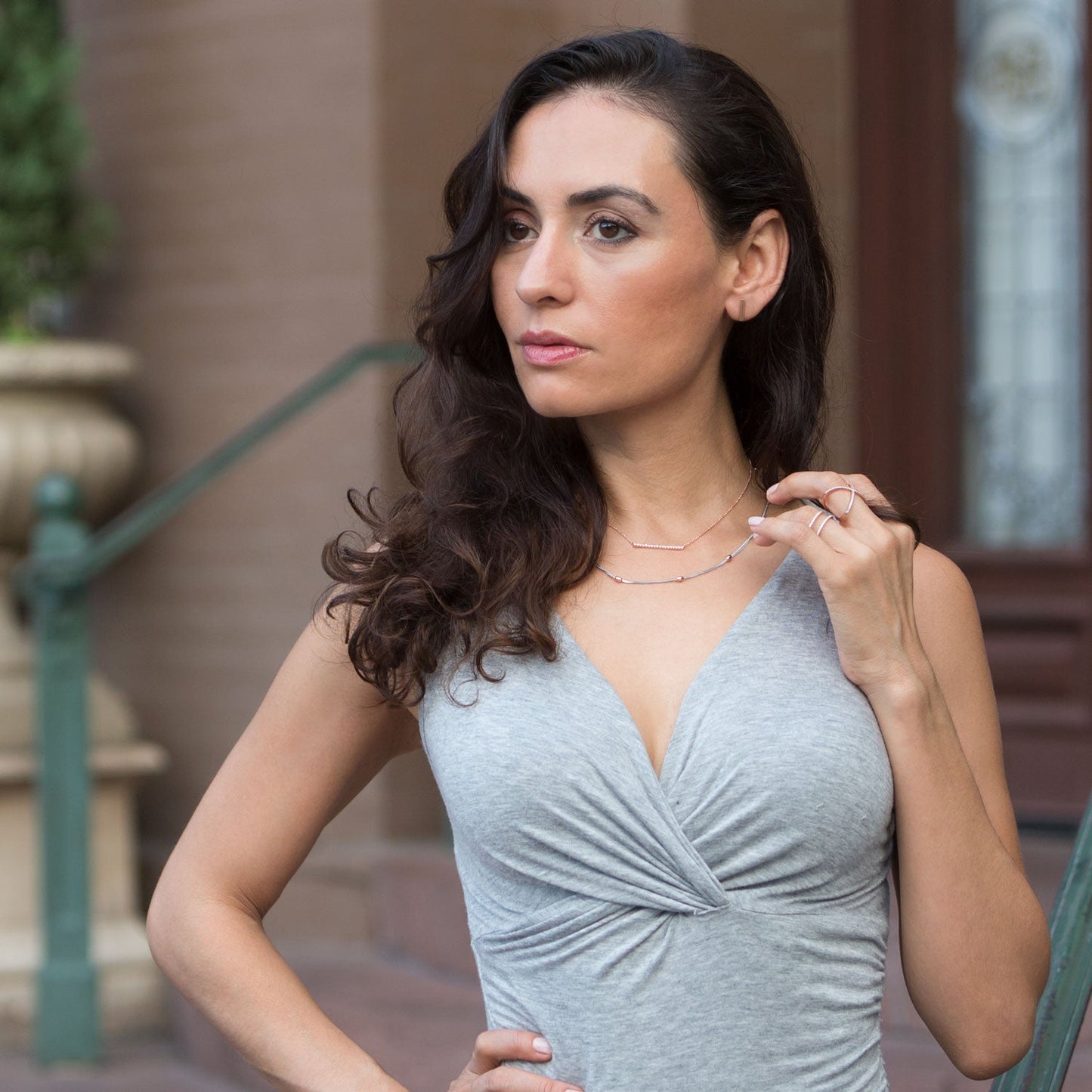 CZ Bar Necklace In Vermeil Rose Gold