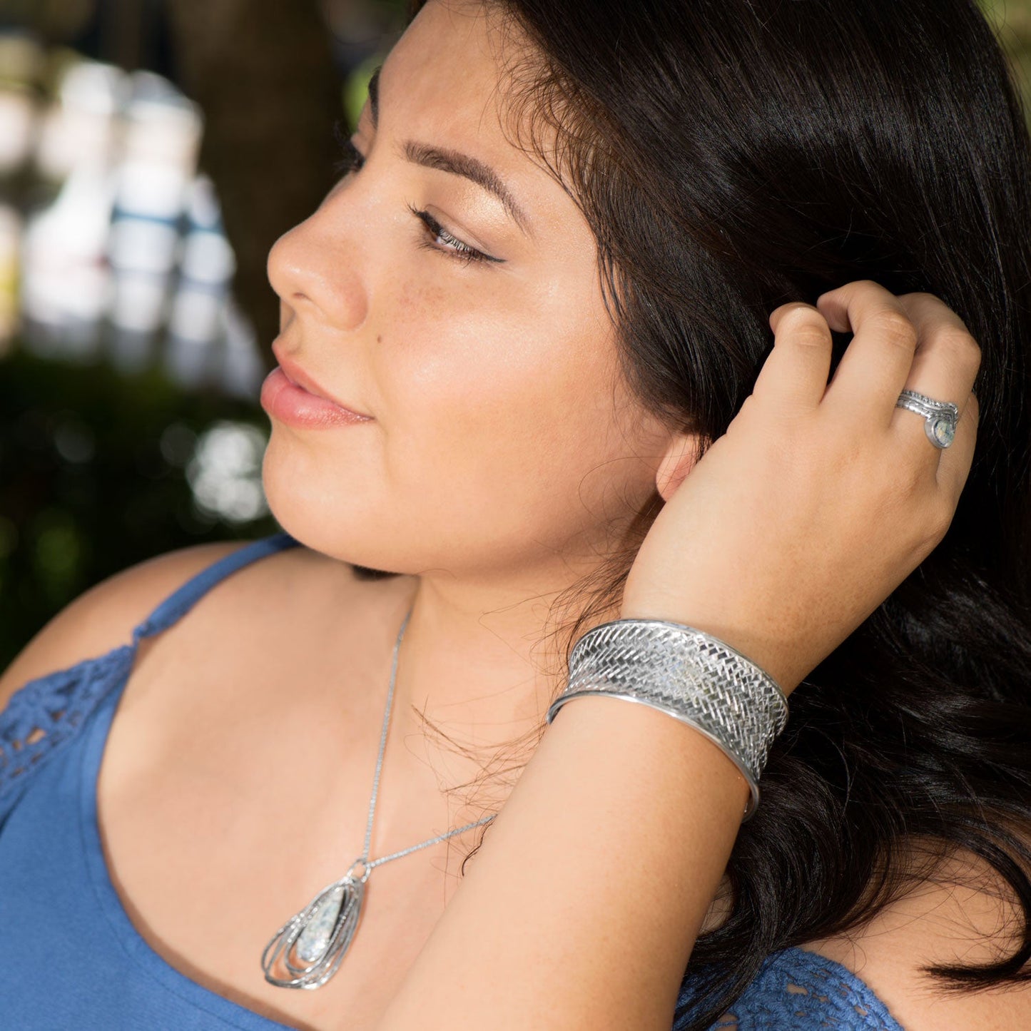 Concave Woven Bold Cuff Silver Bracelet