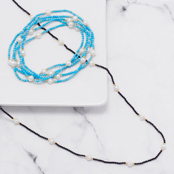 Turquoise Magnesite and Pearl Bead Necklace