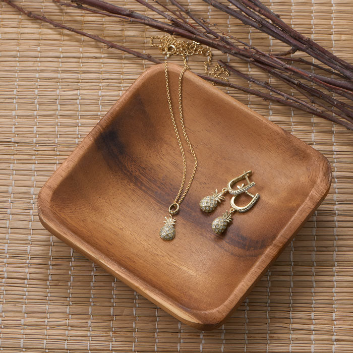 Pineapple CZ Necklace In Vermeil Gold