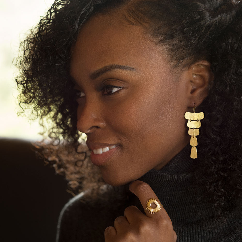 Textured Cascading Vermeil Gold Earrings