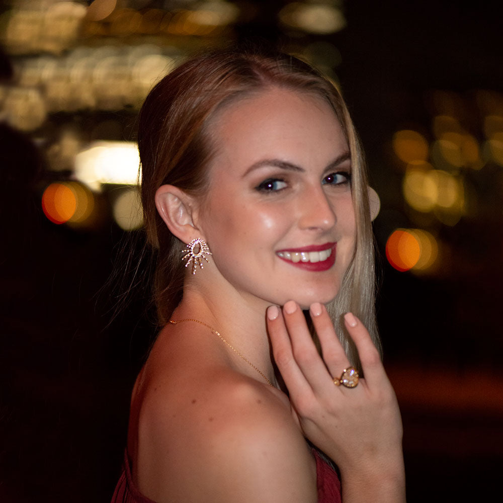 Bursting CZ Statement Earrings In Vermeil Gold