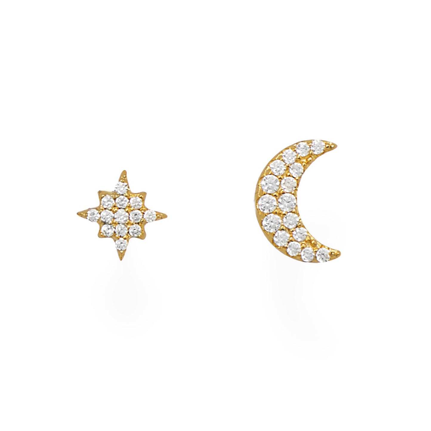 Moon & Star CZ Stud Vermeil Gold Earrings