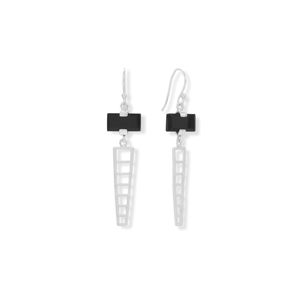 Geometric Black Onyx French Wire Earrings