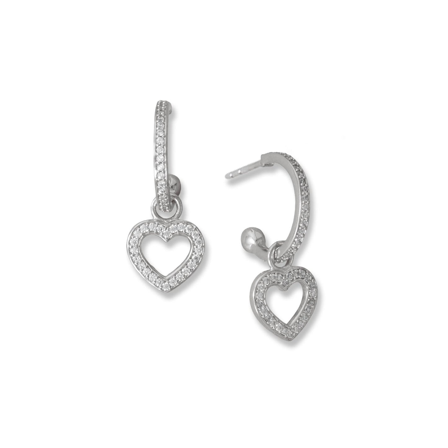 Heart Charm Hoop Pave Earrings