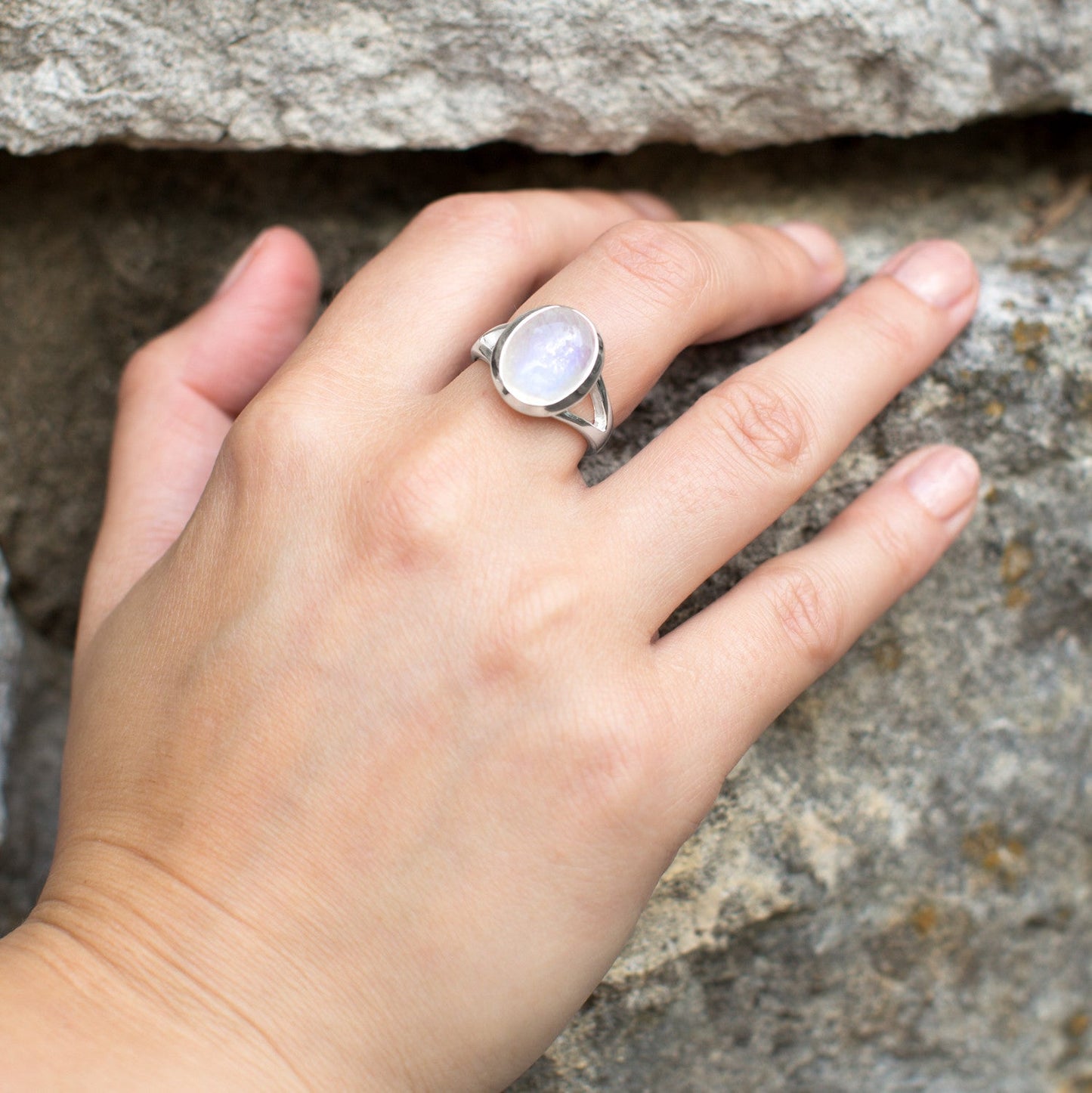 Rainbow Moonstone Silver Ring