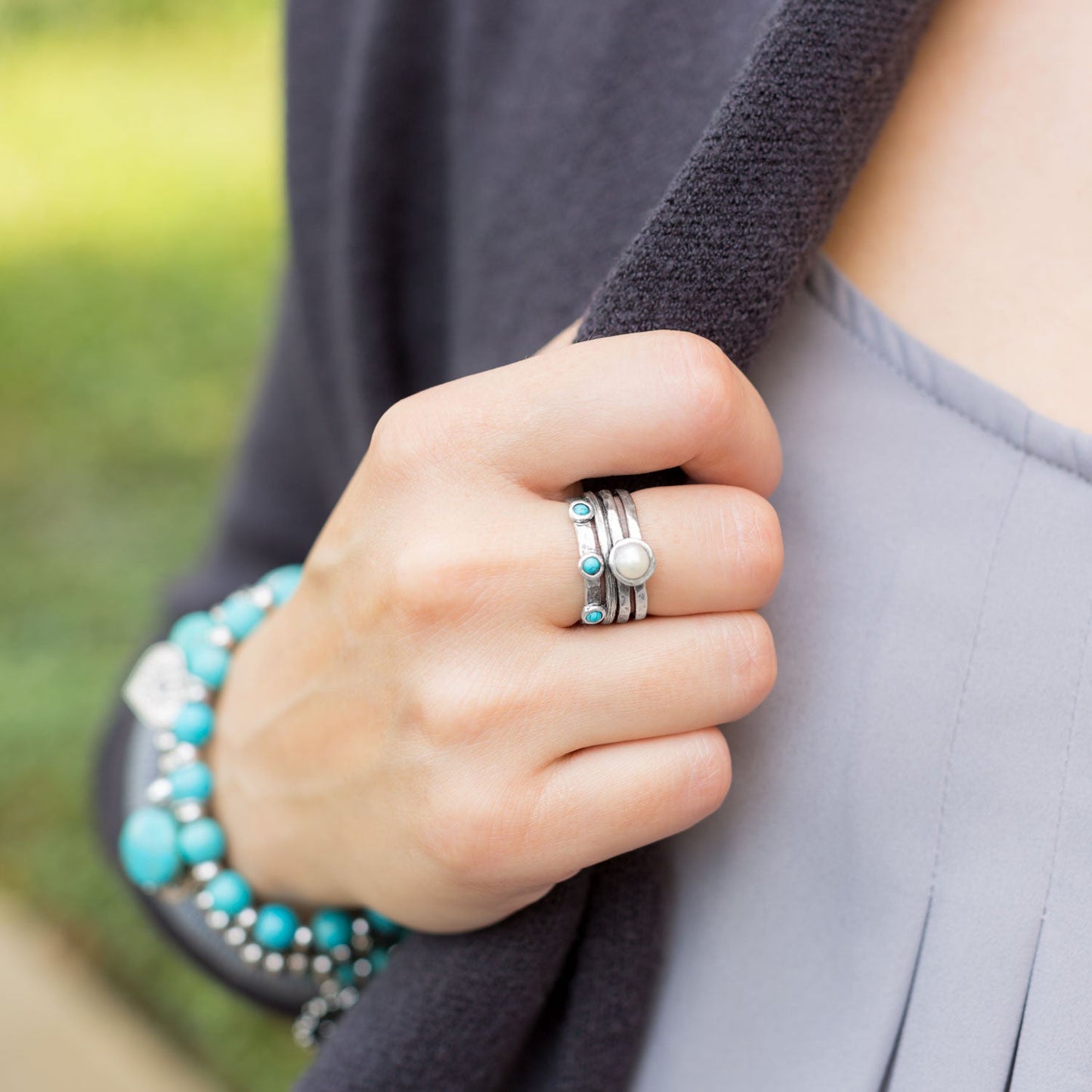 Bold Turquoise Pearl Silver Ring