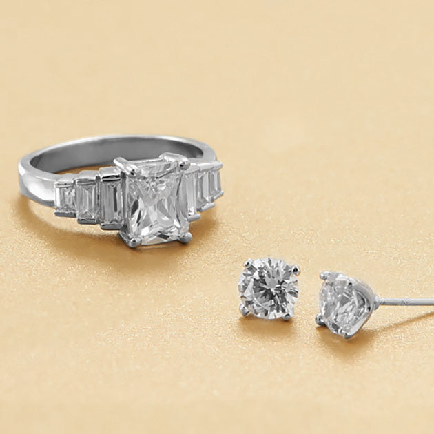 CZ Stone Silver Stud Earrings