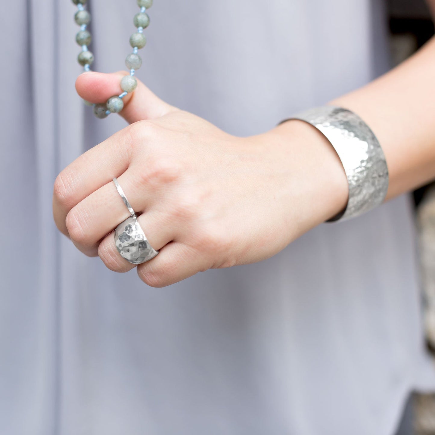 Hammered Bold Silver Cuff Bracelet