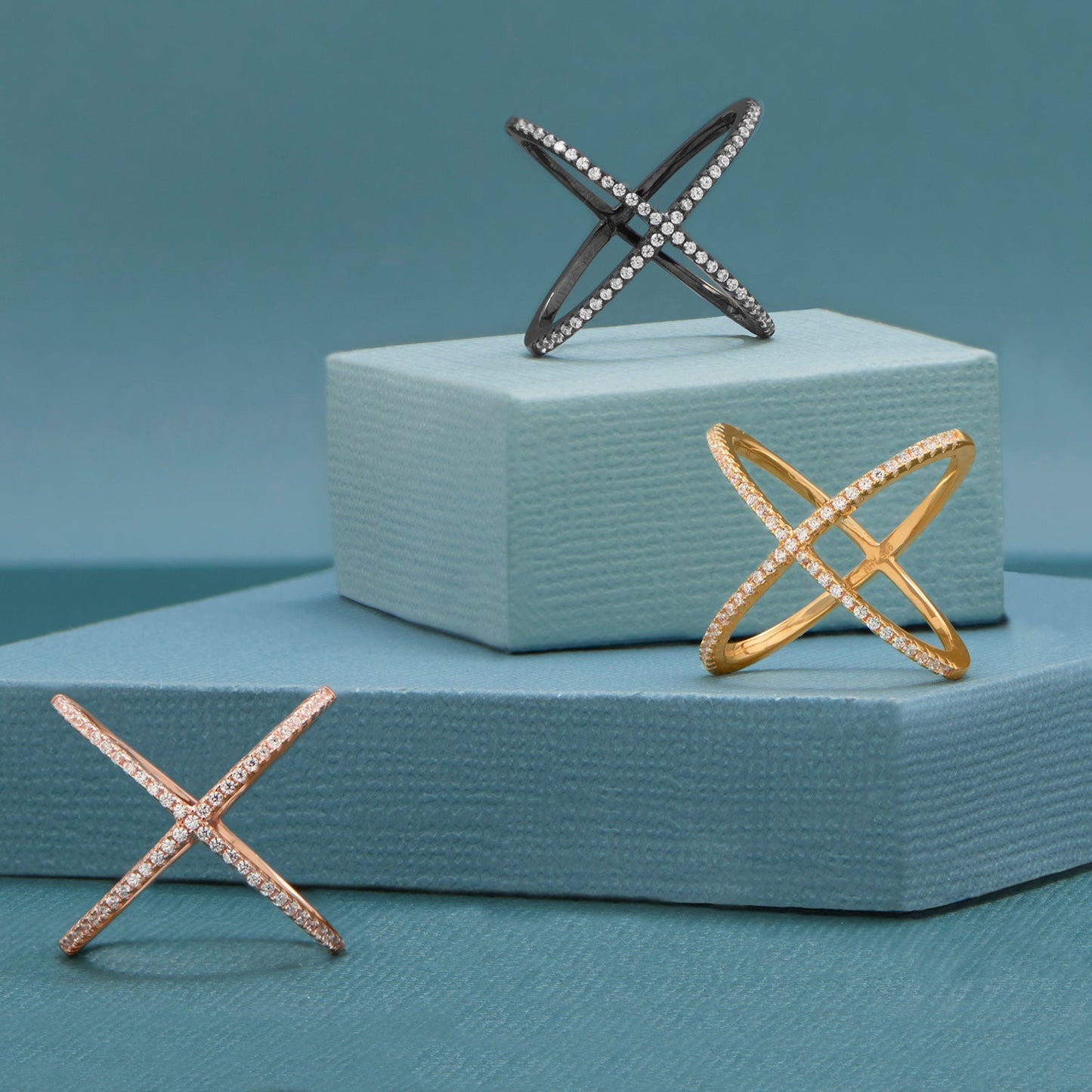 Criss Cross 'X' CZ Ring In Vermeil Gold