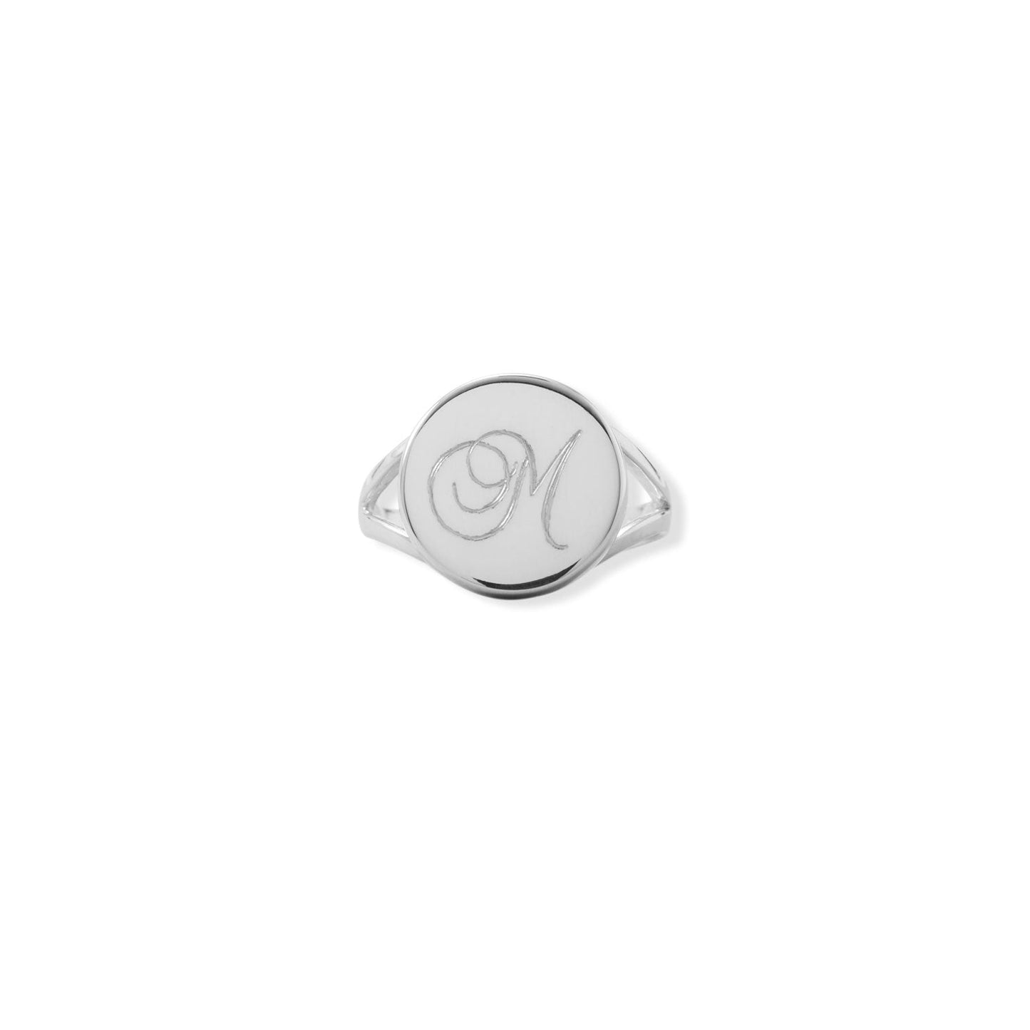 Round Engravable Silver Ring with "V" Band