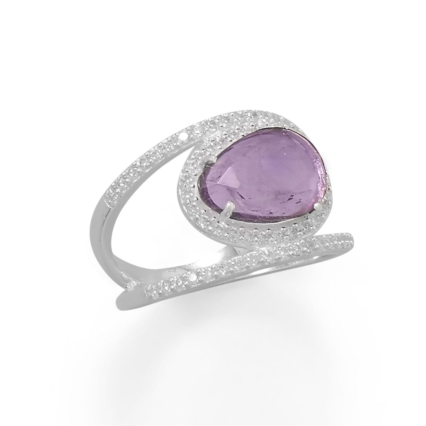 Amethyst CZ Split Band Silver Ring