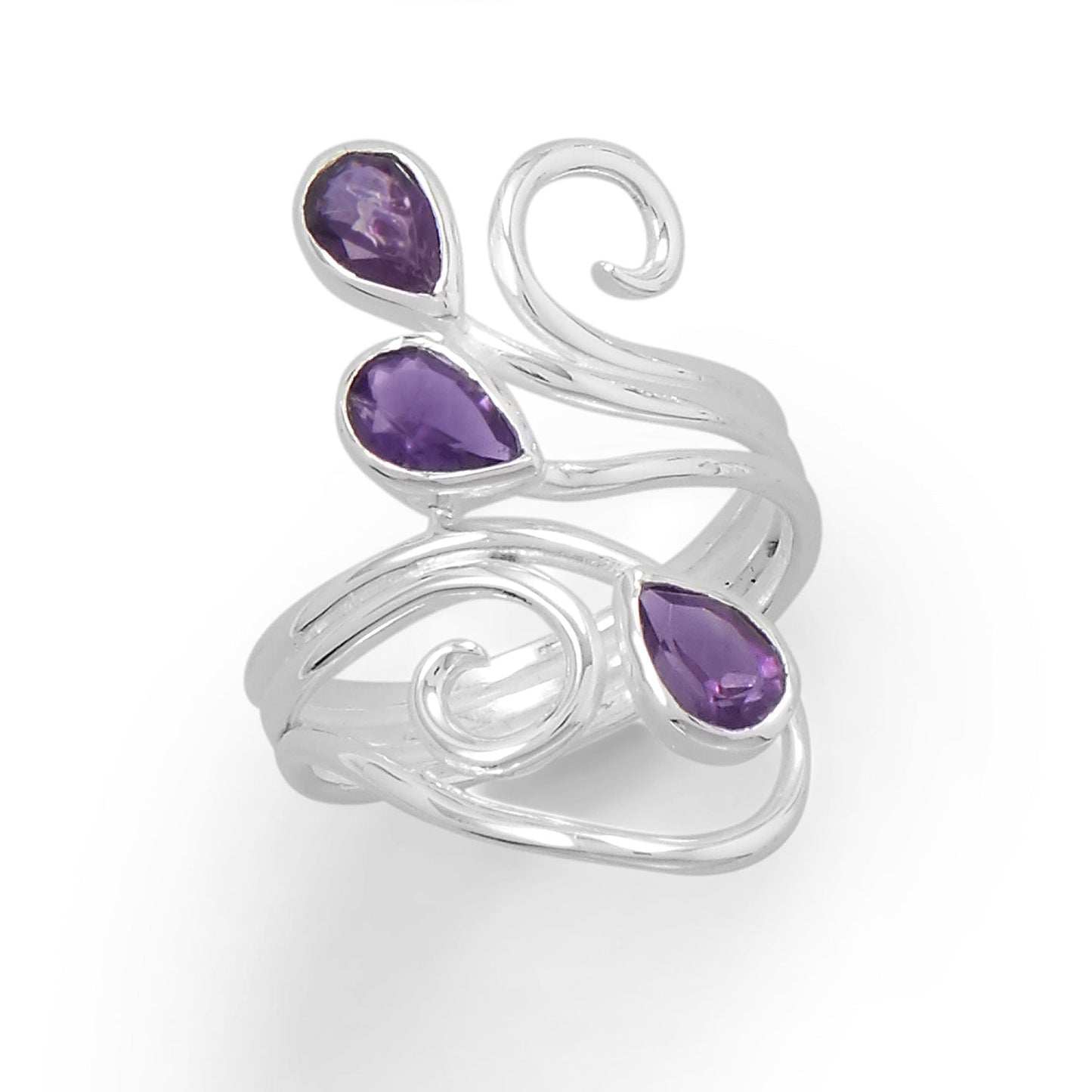Amethyst Silver Ring with Scroll design