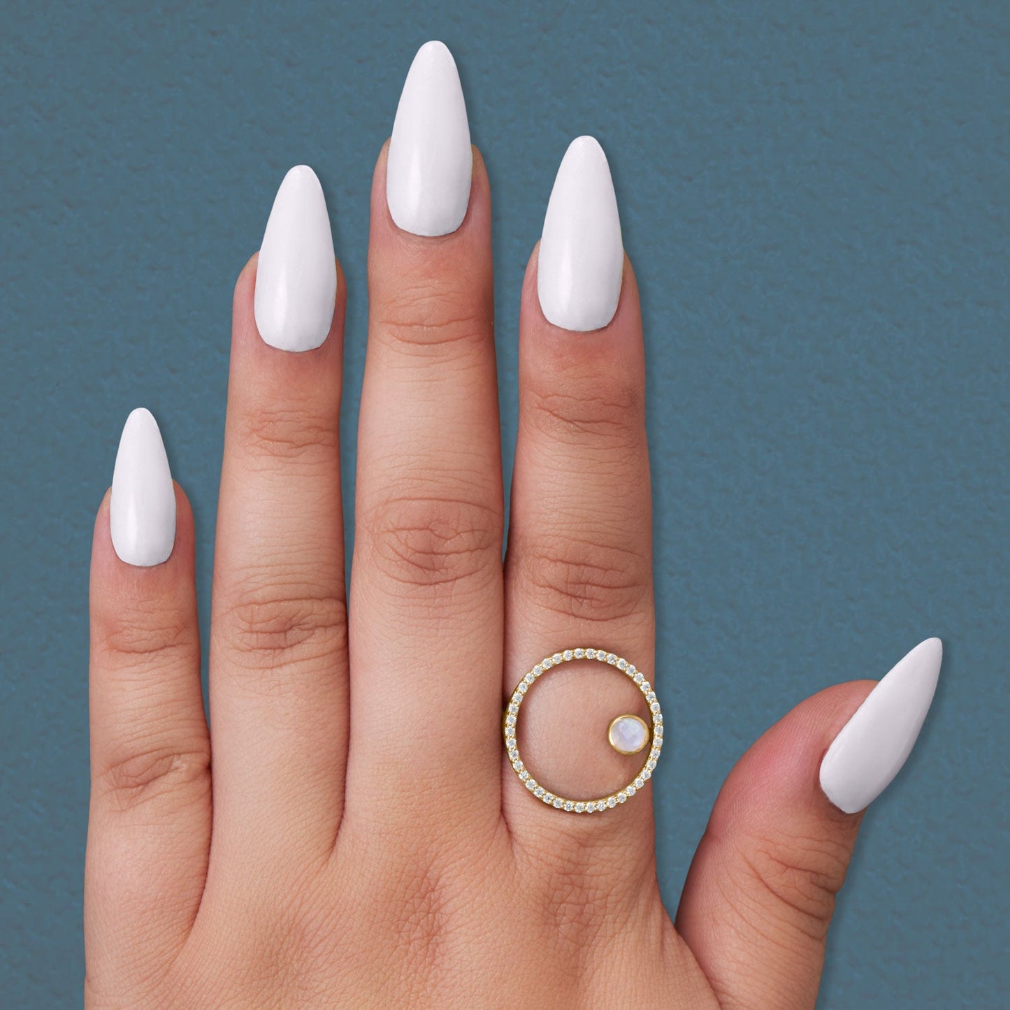 Open Circle Ring With Floating Moon Stone