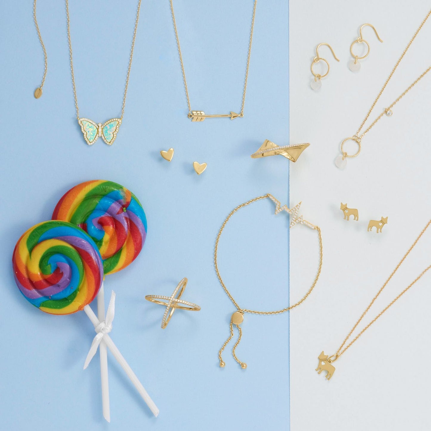 Rainbow Moonstone Charm Earrings in Vermeil Gold