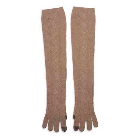CORALINE Camel Long Knit Gloves