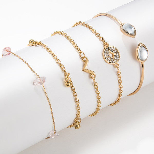 Crystal Star 5-piece Pink Bracelet Set