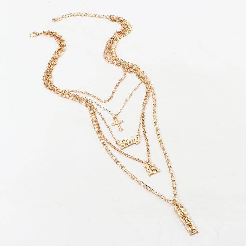 4 Layer Baby Cross Necklace in 18K Gold Plated