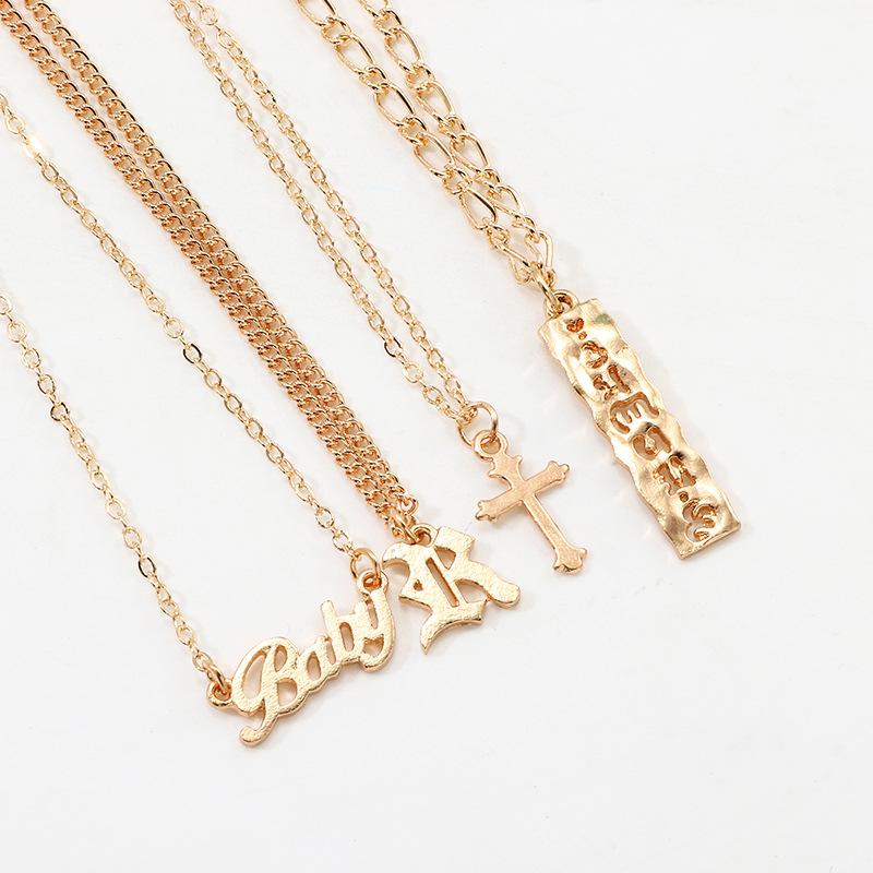4 Layer Baby Cross Necklace in 18K Gold Plated