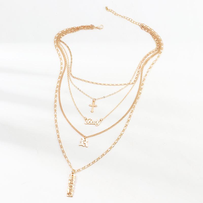 4 Layer Baby Cross Necklace in 18K Gold Plated