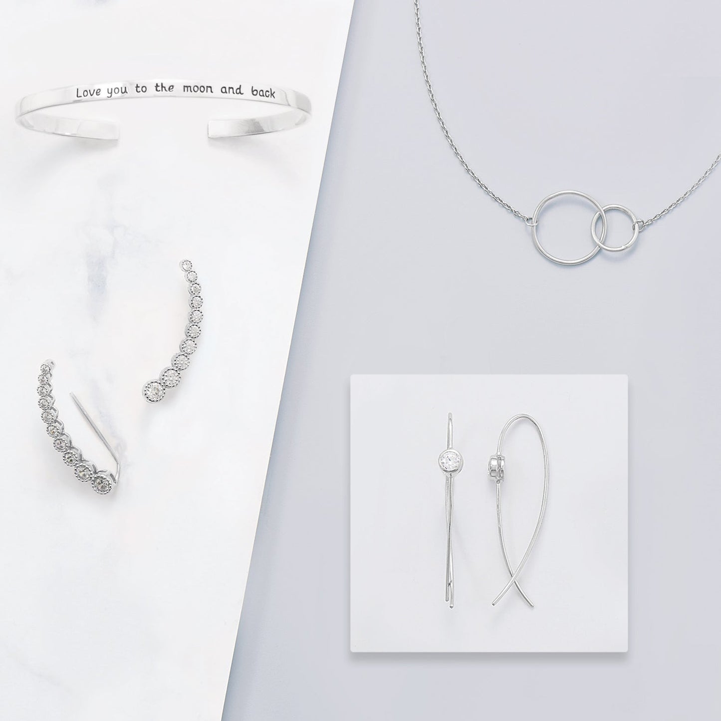 "Love you to the moon and back" Cuff Silver Bracelet