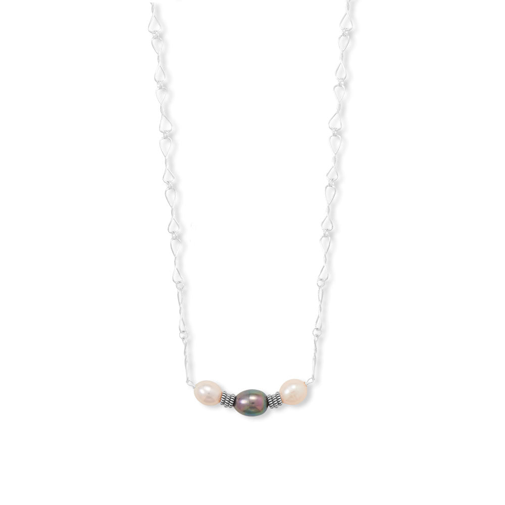 16" + 2" Tri Tone Cultured Freshwater Pearl and Bali Bead Necklace