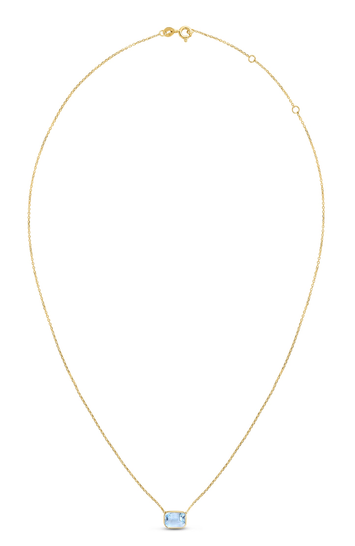 Square Blue Topaz Birthstone 14K Gold Necklace