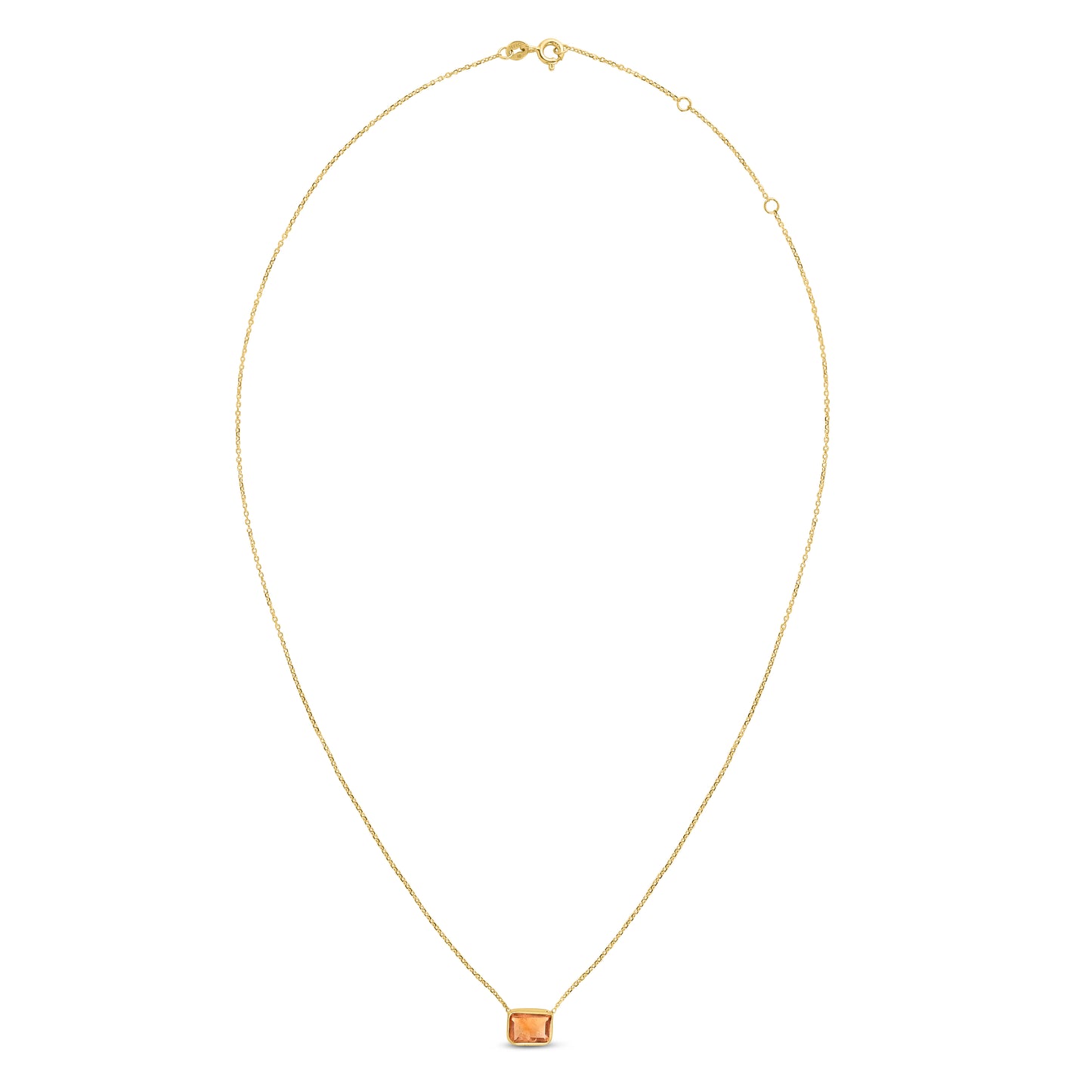 Square Citrine Birthstone 14K Gold Necklace