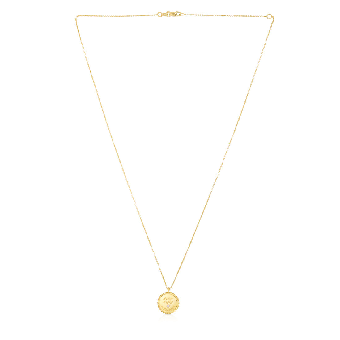 Aquarius Zodiac Diamond 14k Gold Necklace