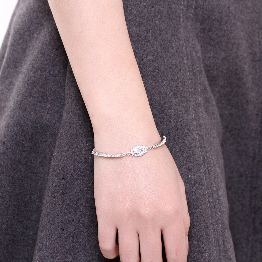 Flower Halo Pave Sterling Silver Bracelet, Bracelet, Golden NYC Jewelry, Golden NYC Jewelry jewelryjewelry deals, swarovski crystal jewelry, groupon jewelry,, jewelry for mom,