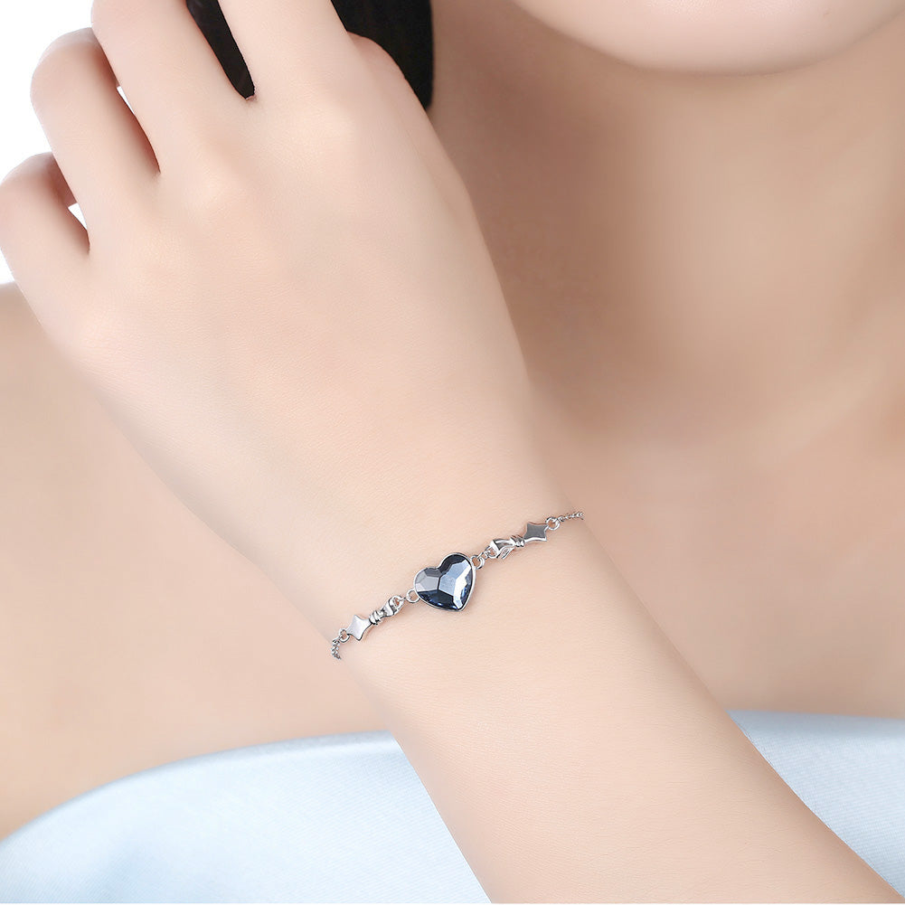 Bermuda Blue Swarovski Crystals Sterling Silver Heart Bracelet, Bracelet, Golden NYC Jewelry, Golden NYC Jewelry jewelryjewelry deals, swarovski crystal jewelry, groupon jewelry,, jewelry for mom,