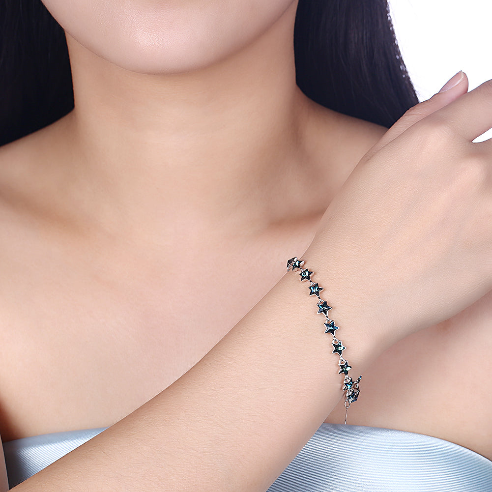 A SKY FULL OF STARS - 5.00 CT Bermuda Blue Swarovski Crystals Sterling Silver Bracelet, Bracelet, Golden NYC Jewelry, Golden NYC Jewelry jewelryjewelry deals, swarovski crystal jewelry, groupon jewelry,, jewelry for mom,