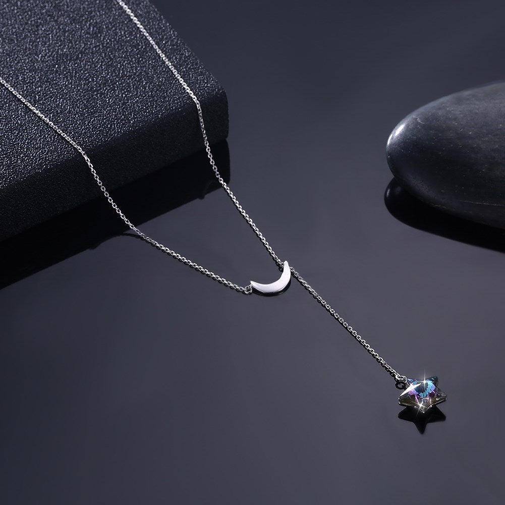 Bermuda Blue Swarovski Crystals Sterling Silver Pave Moon and Star Drop Necklace, Necklaces, Golden NYC Jewelry, Golden NYC Jewelry jewelryjewelry deals, swarovski crystal jewelry, groupon jewelry,, jewelry for mom,