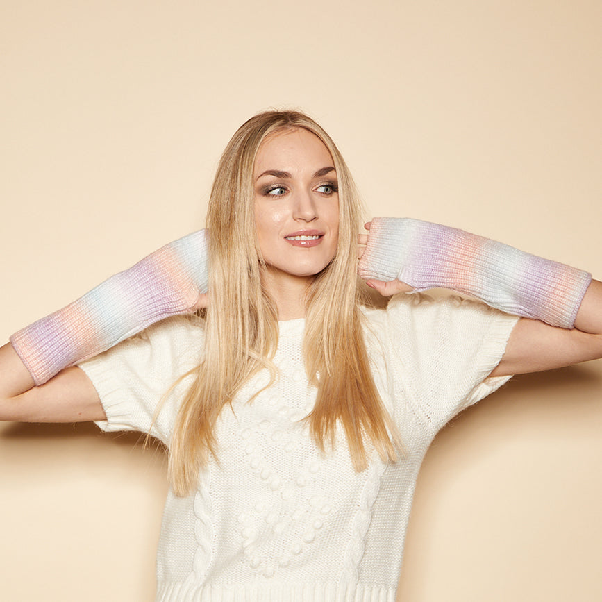 WINTER Rainbow Knit Open Gloves