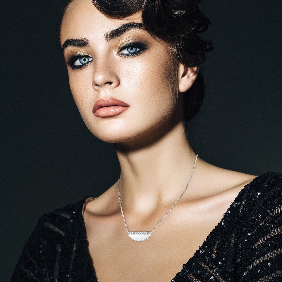 Half Moon Diamond 14K Gold Necklace
