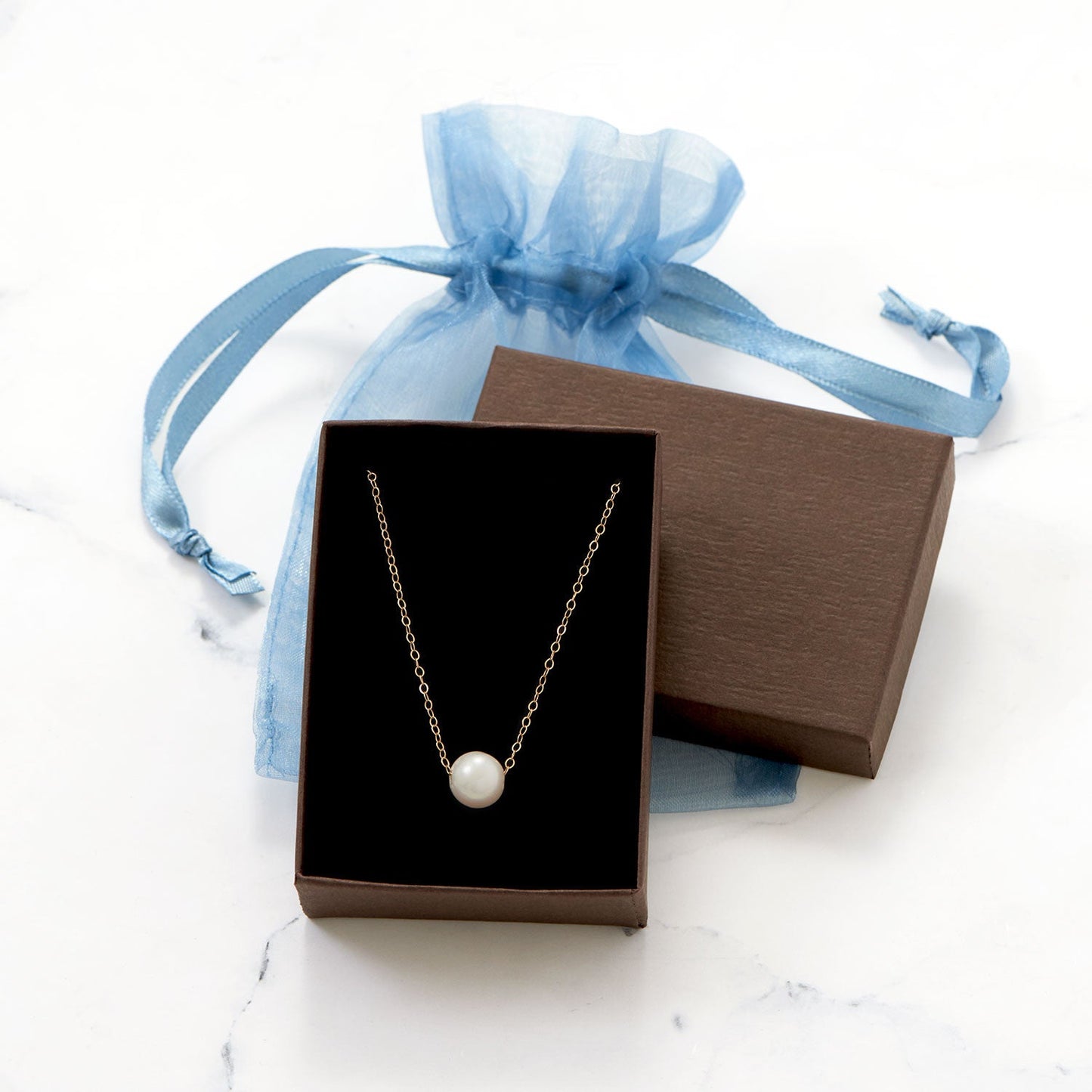14 Karat Gold Floating Pearl Necklace