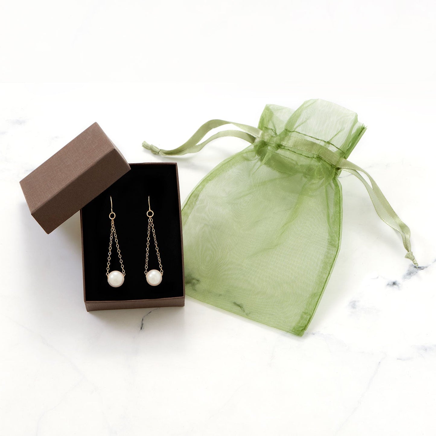 14 Karat Gold Floating Pearl French Wire Earrings