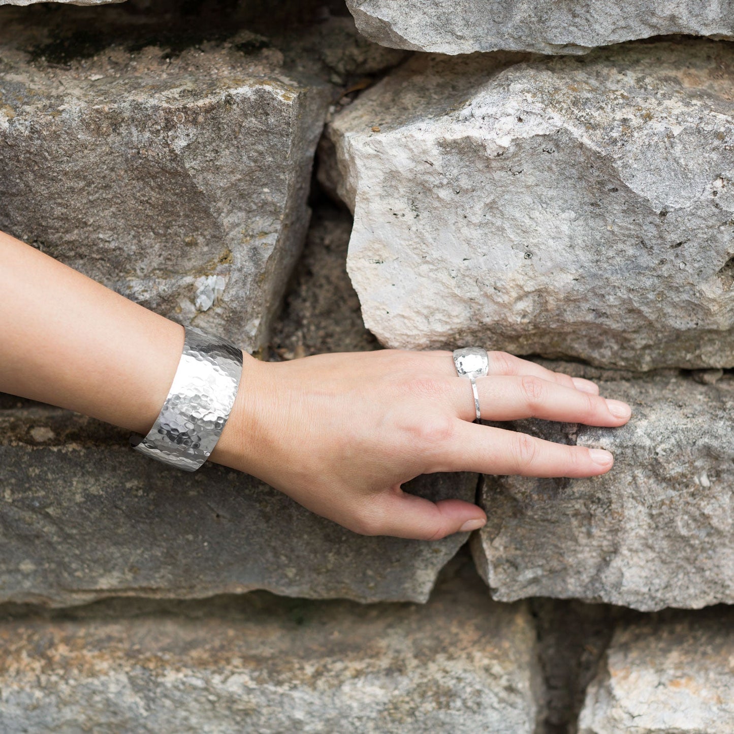 Hammered Bold Silver Cuff Bracelet