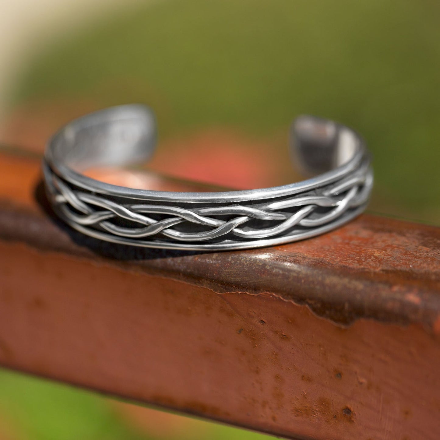 Oxidized Braided Men's Cuff Silver Bracelet