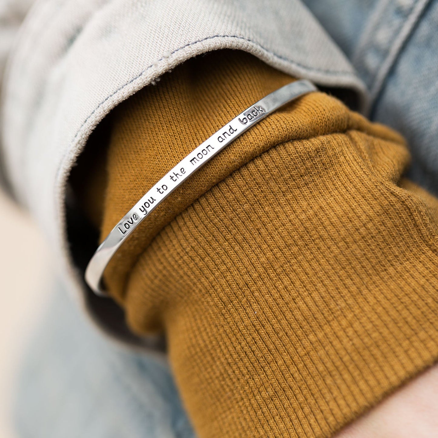 "Love you to the moon and back" Cuff Silver Bracelet